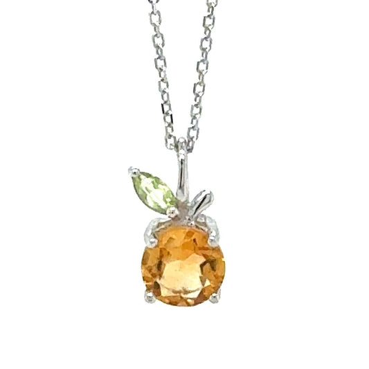 Sterling Silver Rhodium-plated Citrine and Peridot Orange Pendant w/ 18in Chain