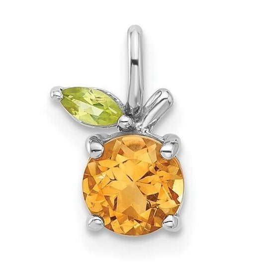 Sterling Silver Rhodium-plated Citrine and Peridot Orange Pendant w/ 18in Chain