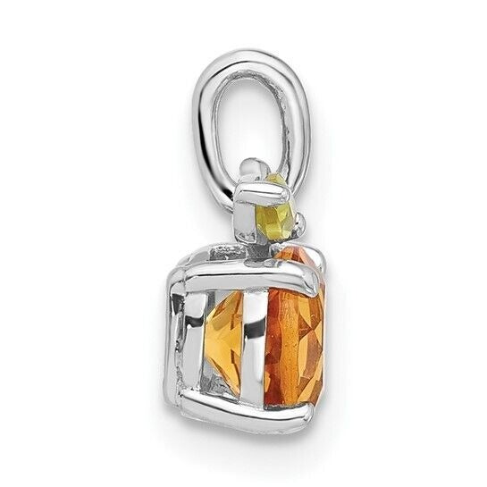 Sterling Silver Rhodium-plated Citrine and Peridot Orange Pendant w/ 18in Chain