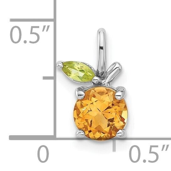 Sterling Silver Rhodium-plated Citrine and Peridot Orange Pendant w/ 18in Chain