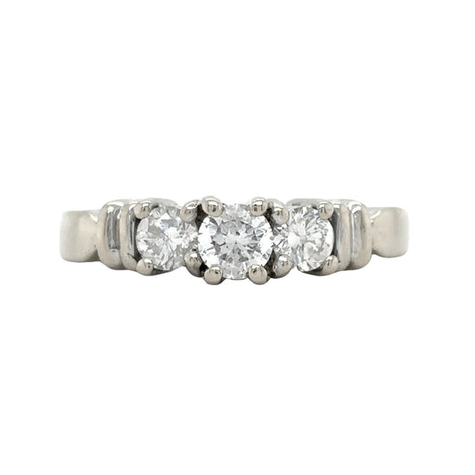 14k White Gold 1/2ctw Three-Stone Diamond Size 4.75 Engagement Ring 3.4g