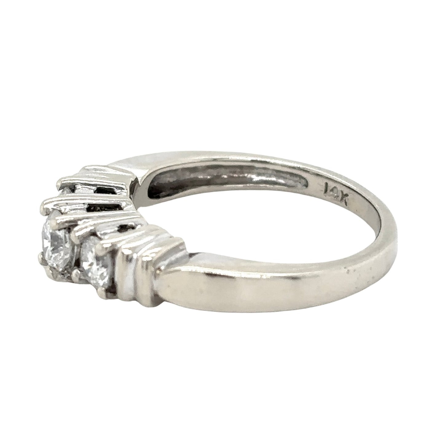 14k White Gold 1/2ctw Three-Stone Diamond Size 4.75 Engagement Ring 3.4g