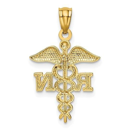 14K Yellow Gold Diamond-cut Polished RN Nurse Pendant