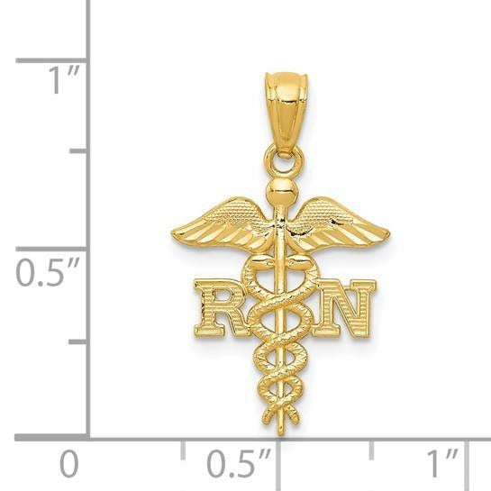 14K Yellow Gold Diamond-cut Polished RN Nurse Pendant