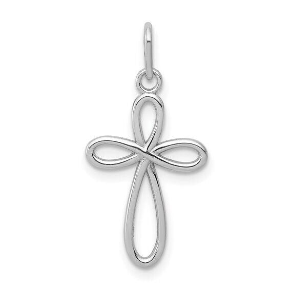 Small Ribbon Cross Pendant 14k White Gold