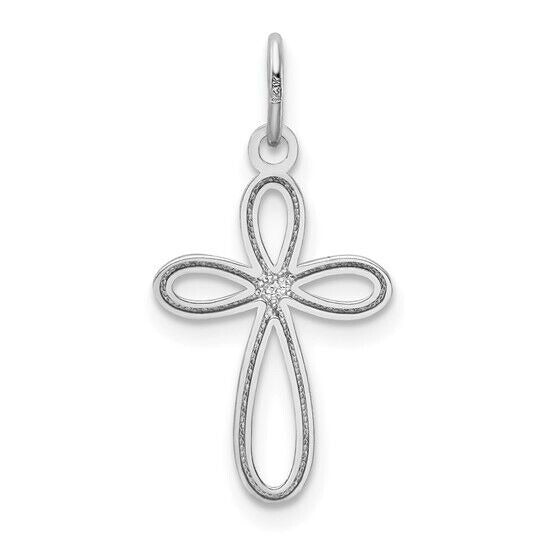 Small Ribbon Cross Pendant 14k White Gold