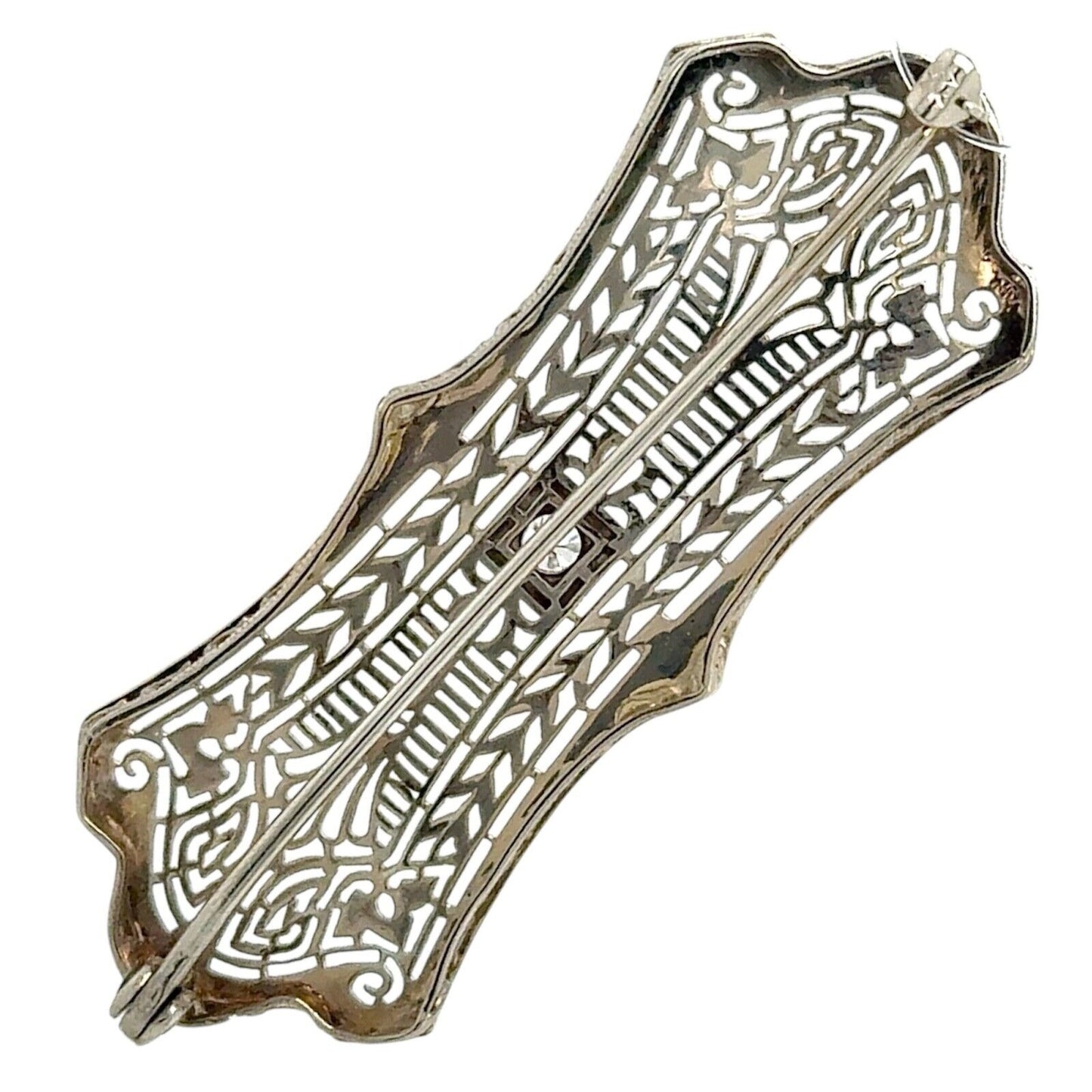 Vintage Diamond 14k White Gold Pin Brooch 4.6g