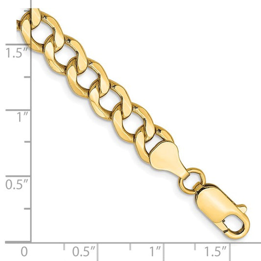10k Yellow Gold 7mm Semi-Solid Curb Link Chain Bracelet 8 Inch