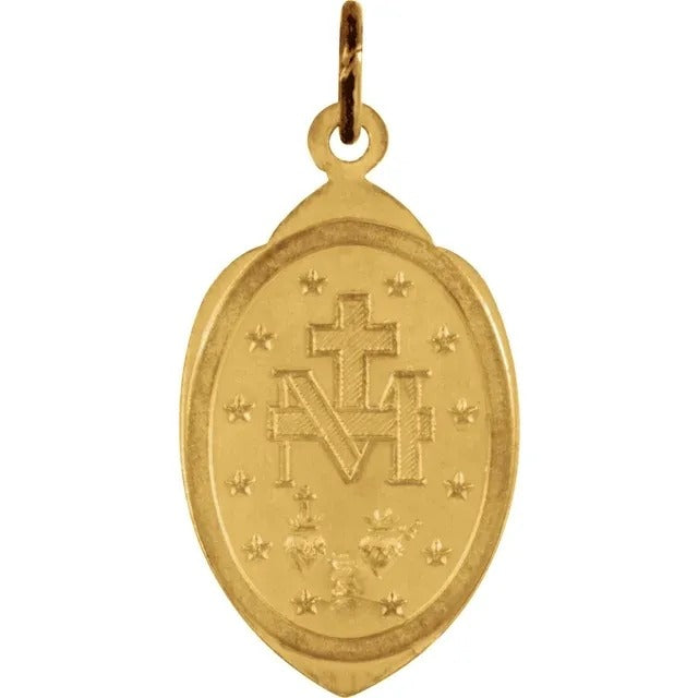14K Yellow Gold 13x8 mm Oval Miraculous Medal Pendant