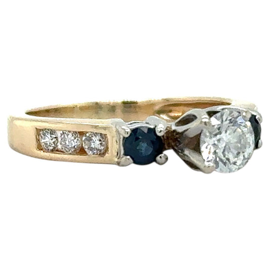 3/4ctw Diamond & Sapphire 14K Yellow Gold Ring 3.4g Size 5.5