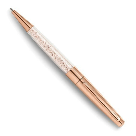 Rose Gold Ballpoint Pen With Crystal Accents & Clear Glitter Barrel