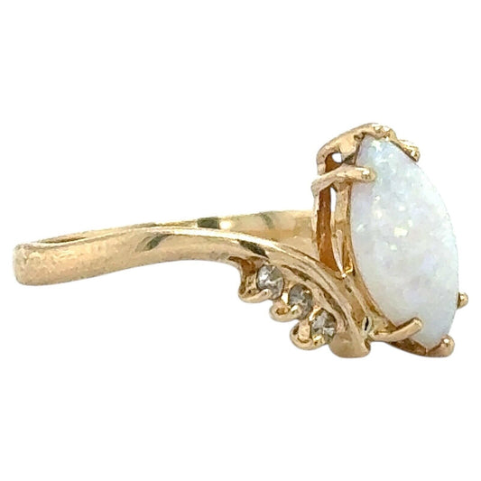 14K Yellow Gold Marquise Opal Ring With Diamond Accents Size 10.5 3.5g