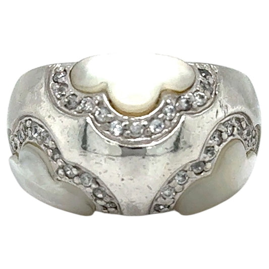 Sterling Silver Mother of Pearl & Cubic Zirconia Ring 11.4g Size 9.25
