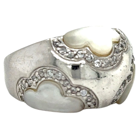 Sterling Silver Mother of Pearl & Cubic Zirconia Ring 11.4g Size 9.25