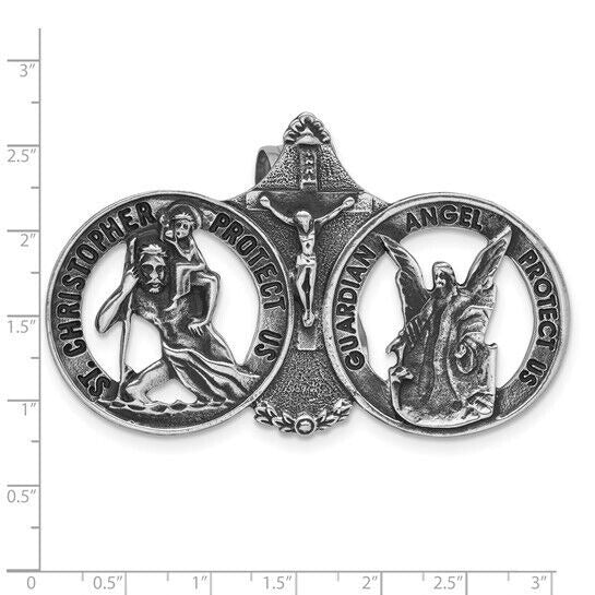 Silver-tone St. Christopher and Guardian Angel Visor Clip