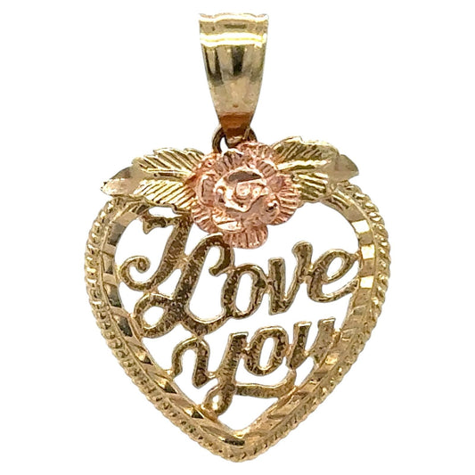 I Love You Heart Pendant 14k Multi-Tone Gold 2.0g
