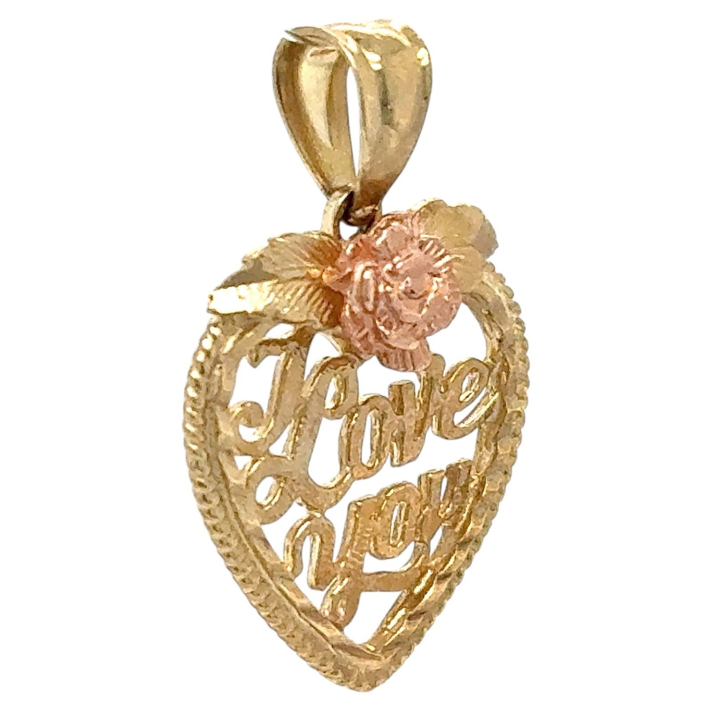 I Love You Heart Pendant 14k Multi-Tone Gold 2.0g
