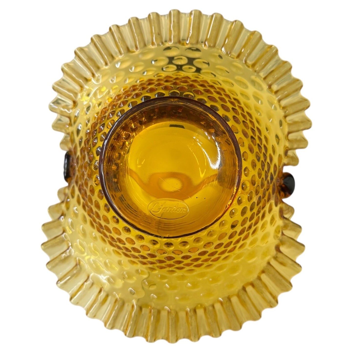 Fenton Amber Glass Hobnail Ruffled Edge Basket Candy Dish 9” Tall