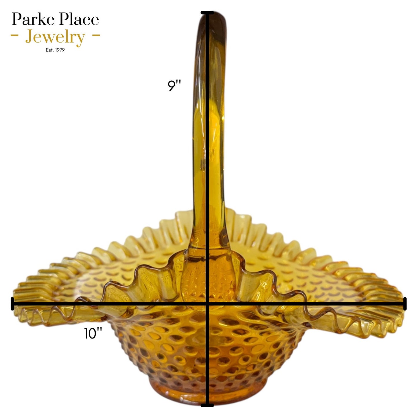 Fenton Amber Glass Hobnail Ruffled Edge Basket Candy Dish 9” Tall