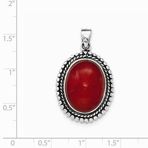 Antiqued Sterling Silver Red Agate Oval Solitaire Pendant From Thailand 1.5"