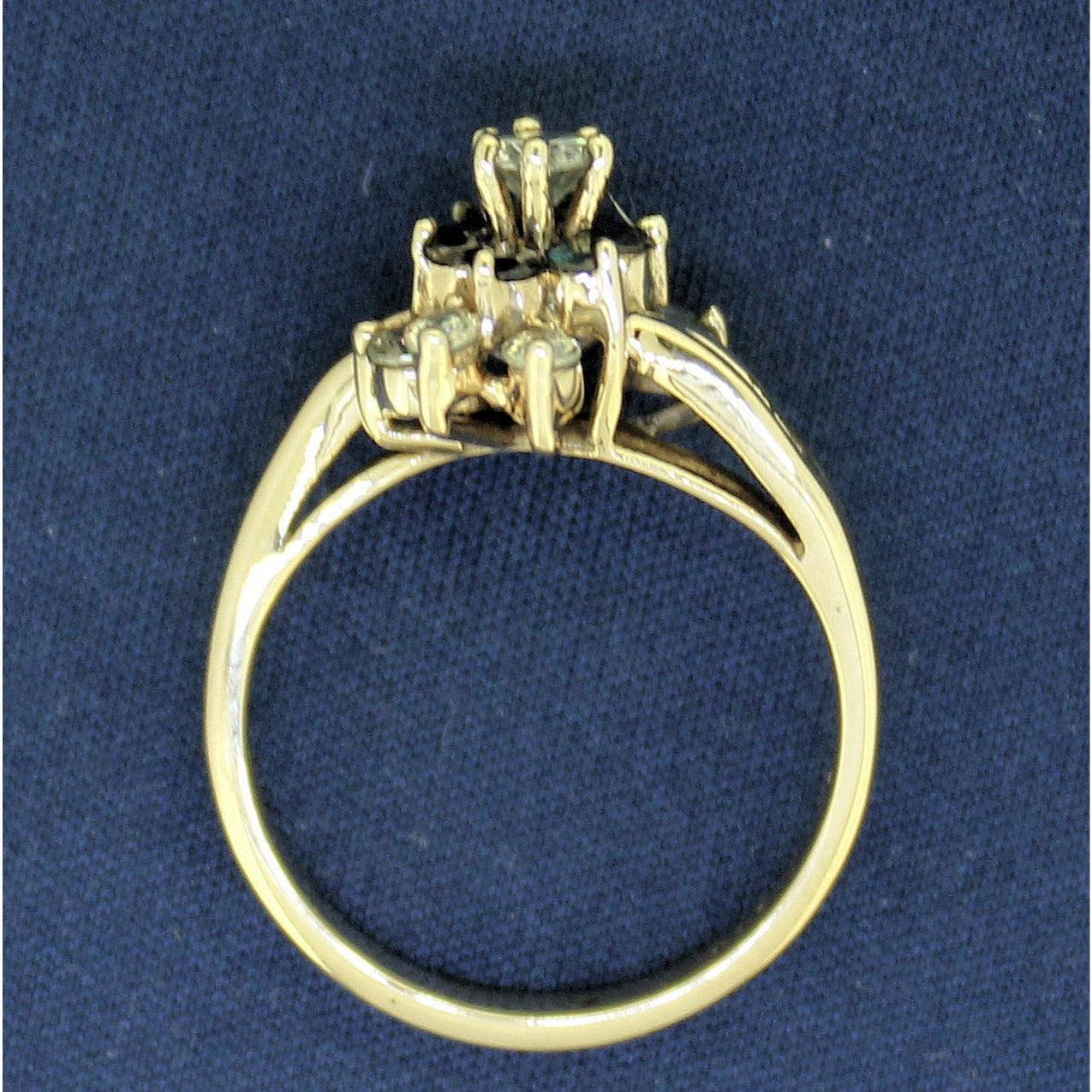 14K Yellow Gold Cubic Zirconia & Sapphire Floral Accent Ring Size 6.25