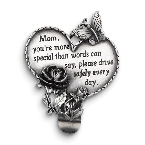 Antiqued Silver-tone MOM Sentiment Auto Visor Clip