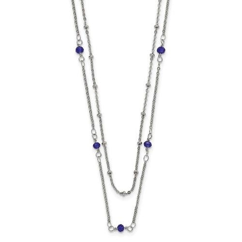 Chisel Stainless Steel Polished 2-Strand Blue Crystal Beaded 16+1 inch Necklace
