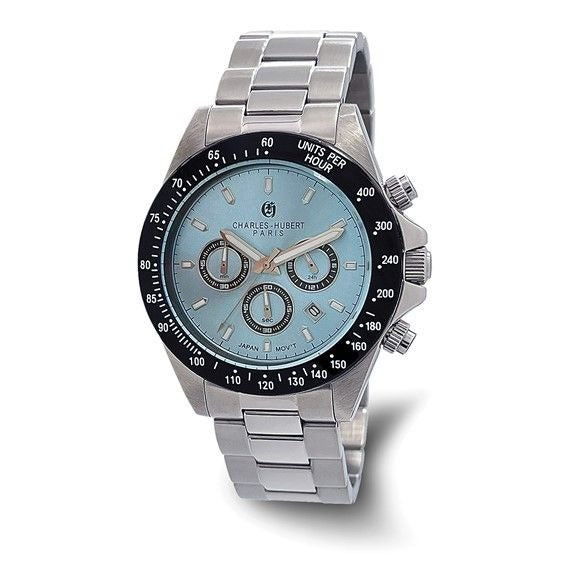 Charles-Hubert Paris Stainless Steel Chronograph Quartz Watch With Blue Dial