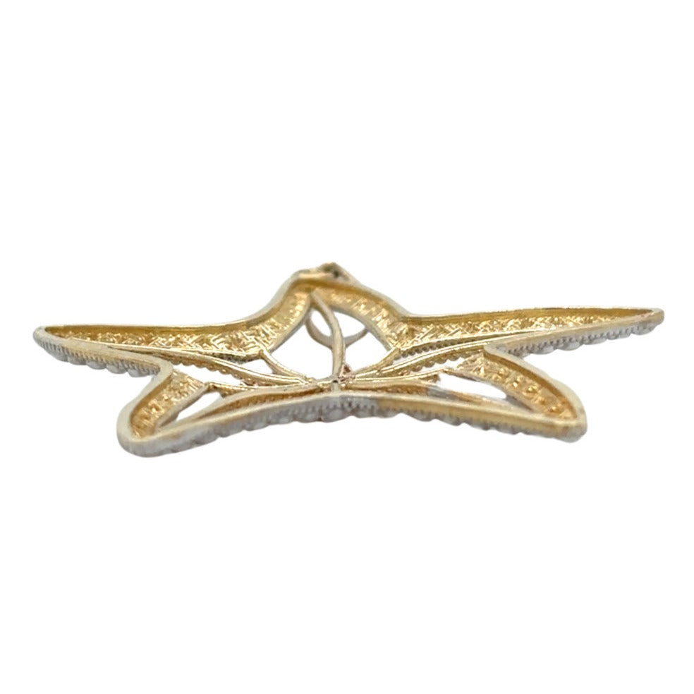 10K Tri-Color Gold Starfish Pendant Rose Gold Center & Diamond-Cut 2.8g