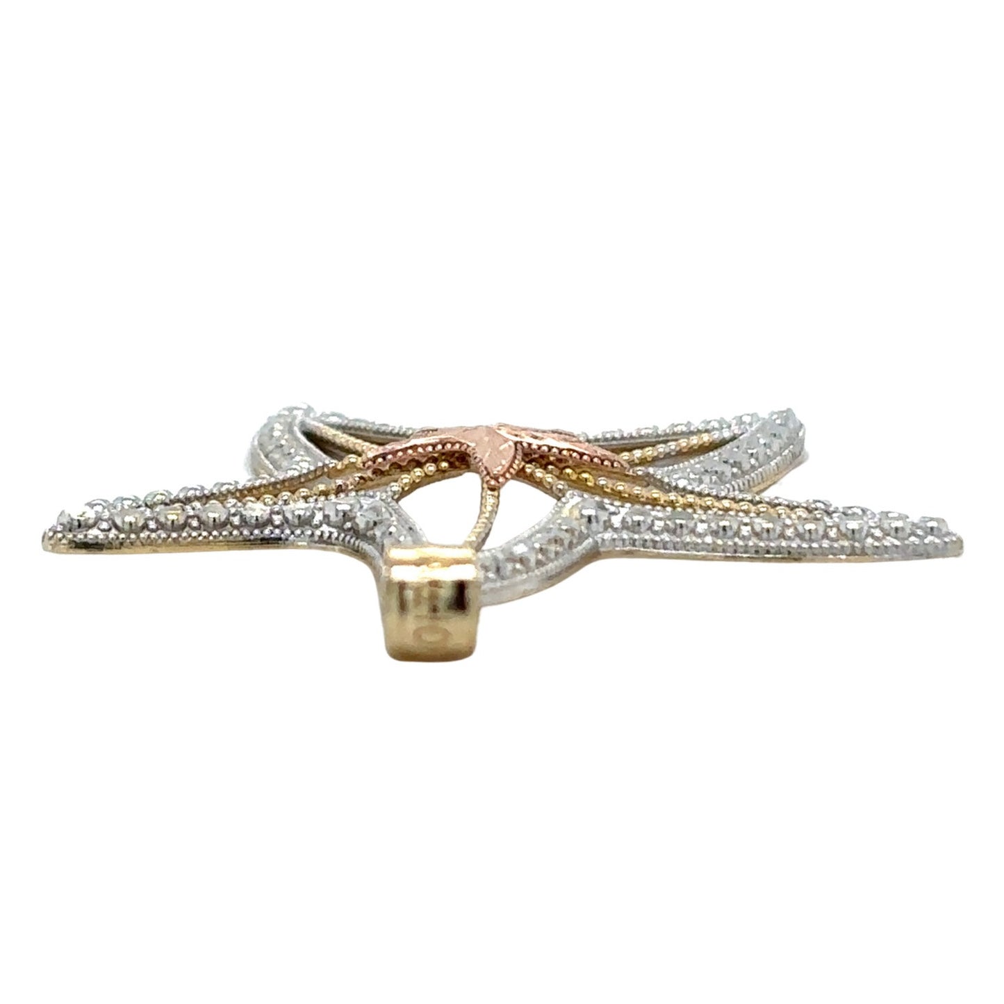 10K Tri-Color Gold Starfish Pendant Rose Gold Center & Diamond-Cut 2.8g