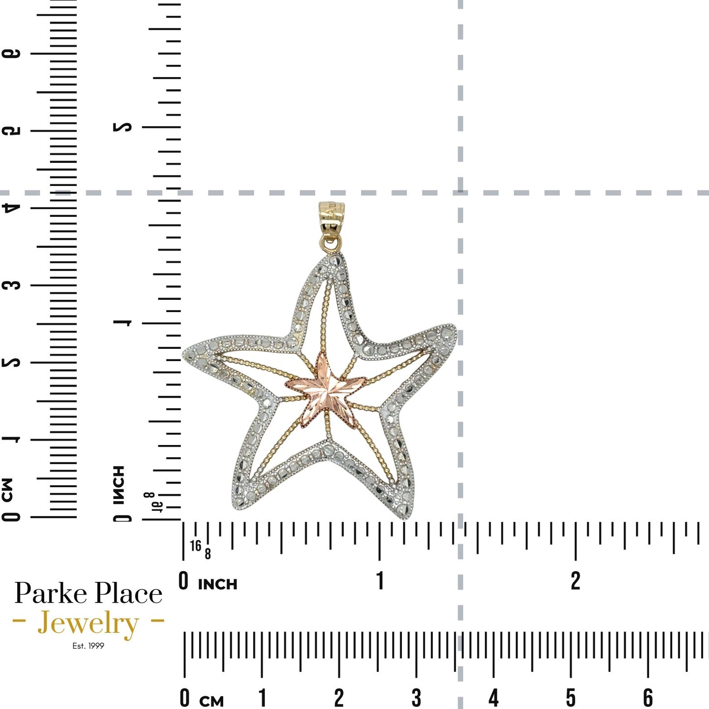 10K Tri-Color Gold Starfish Pendant Rose Gold Center & Diamond-Cut 2.8g