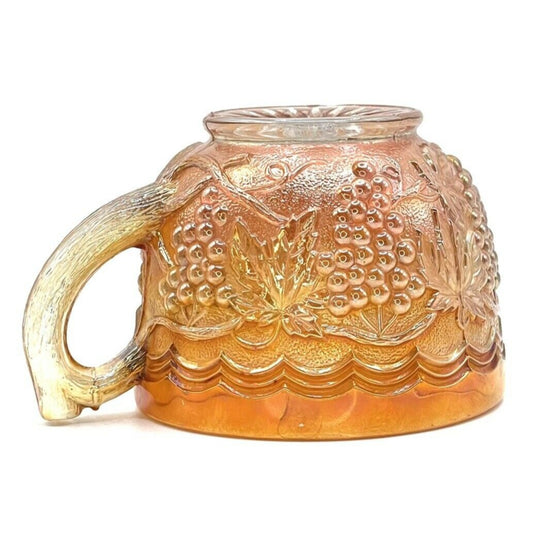 Vintage Carnival Glass Cup Marigold Iridescent Grape Vine Pattern 3.5”