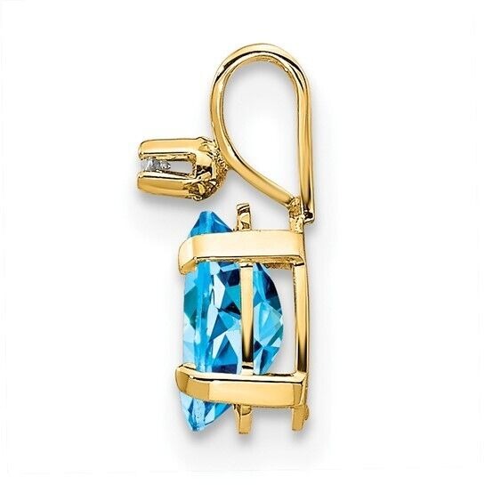 14K Yellow Gold Diamond & Blue Topaz Birthstone Pendant Jewelry Gift
