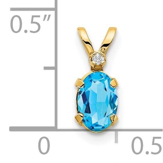 14K Yellow Gold Diamond & Blue Topaz Birthstone Pendant Jewelry Gift
