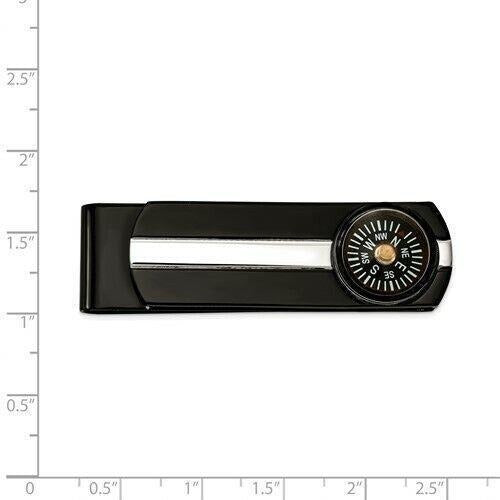 Stainless Steel Polished Black IP-Plated Functional Compass Money Clip