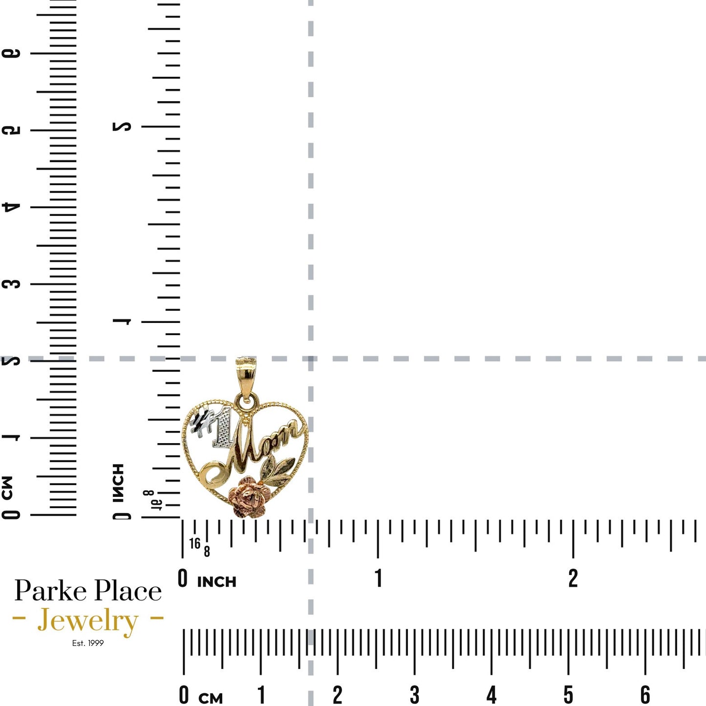 #1 Mom Heart & Rose 14k Yellow White Rose Gold Pendant 1.2g