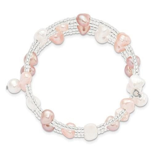 6-7 Mm Multicolored Baroque Freshwater Cultured Pearl & Glass Beaded Adjustable Wrap Bracelet