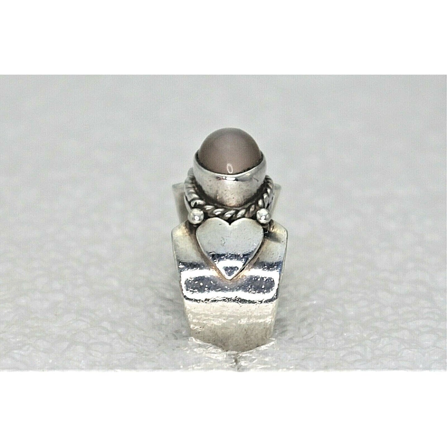 Sterling Silver Moonstone Solitaire Heart Band Ring 6.1g Size 7