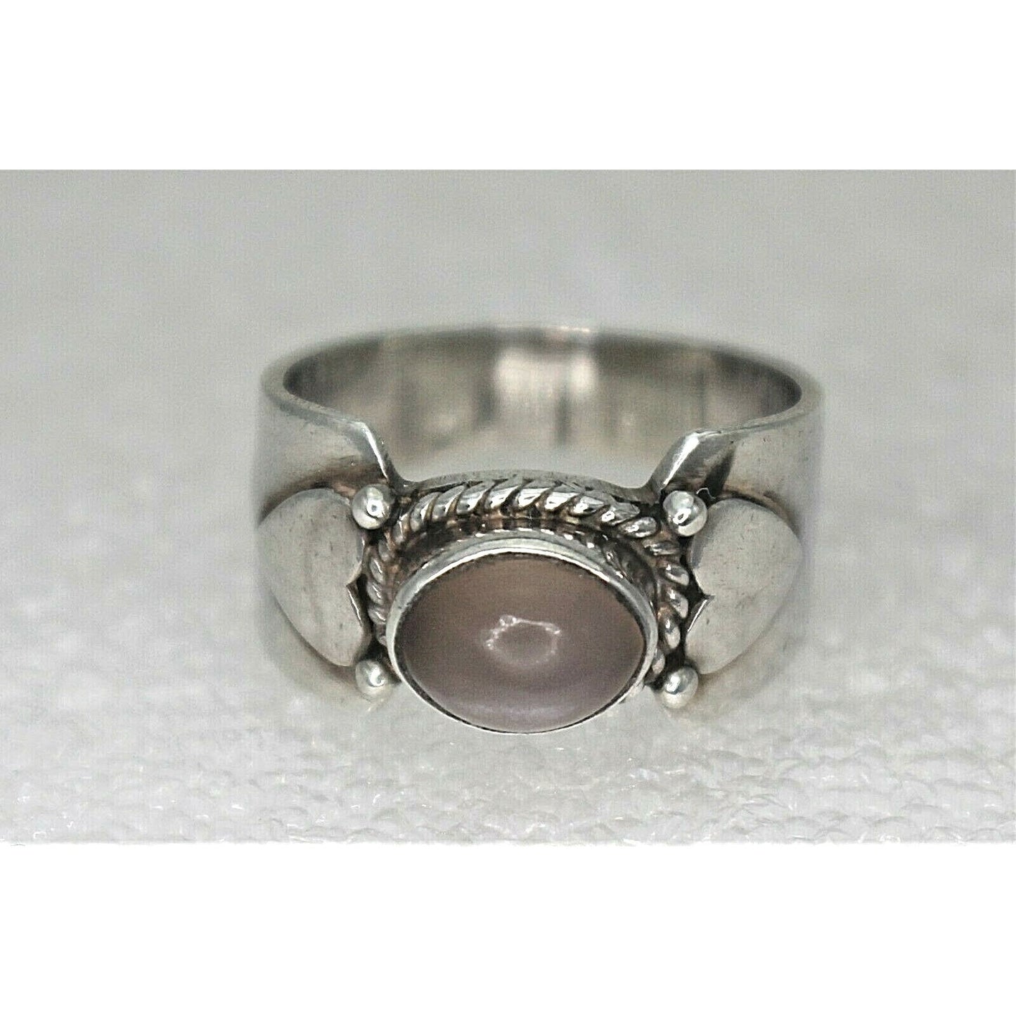 Sterling Silver Moonstone Solitaire Heart Band Ring 6.1g Size 7