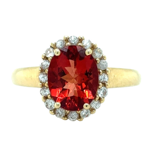 14k Yellow Gold Garnet & White Zircon Ring 2.6g Size 7.25