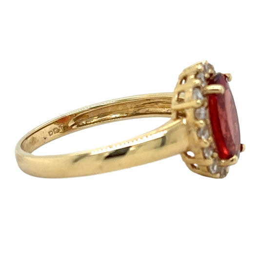 14k Yellow Gold Garnet & White Zircon Ring 2.6g Size 7.25