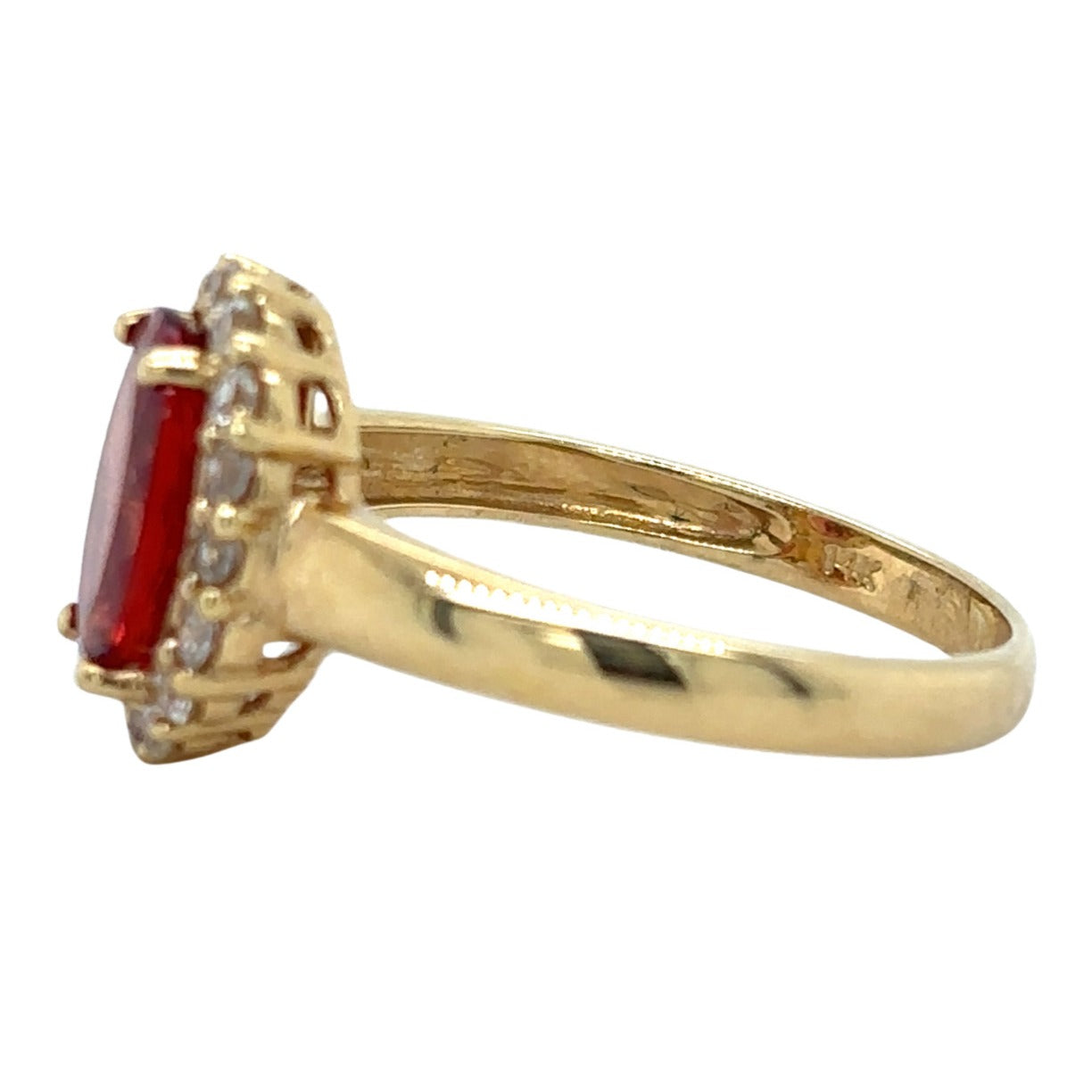 14k Yellow Gold Garnet & White Zircon Ring 2.6g Size 7.25