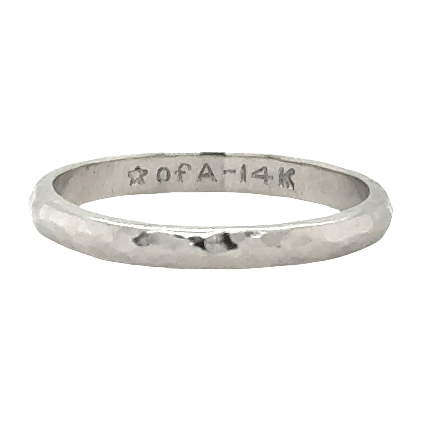2.2mm Wedding Band Hammered Finish 14k White Gold Ring 1.7g Size 6