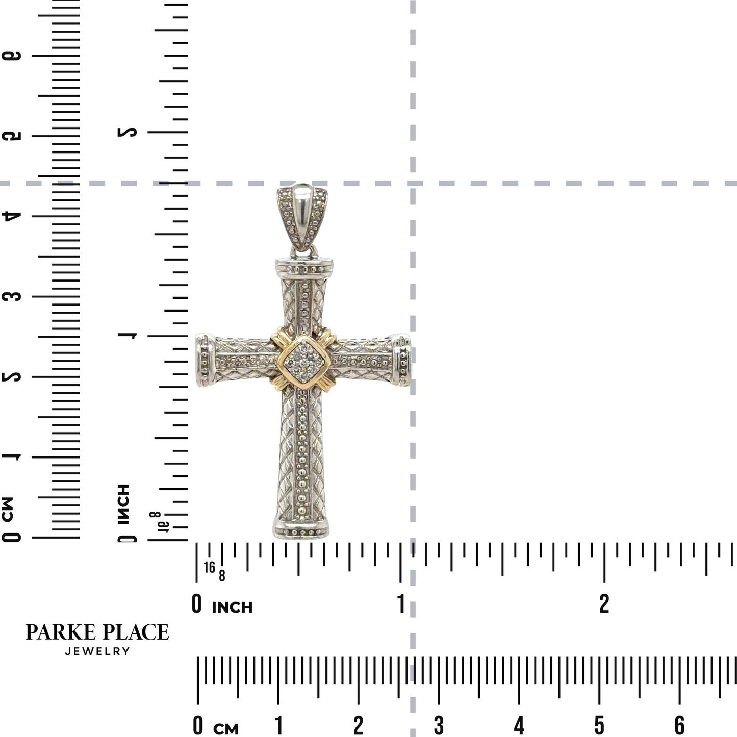 Sterling Silver & Diamond 14k Yellow Gold Cross Pendant 9.3g