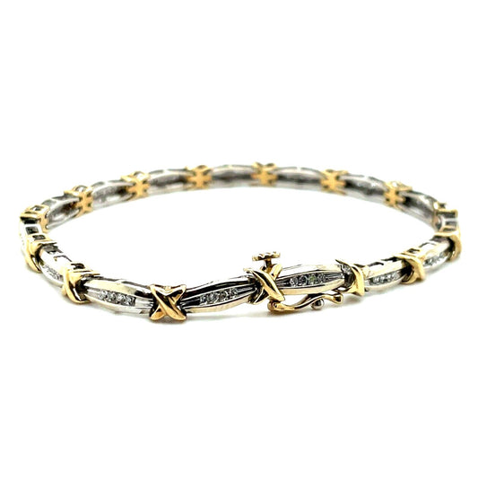 10k Two-Tone Gold 1/2ct Diamond Link Bracelet 7.5 Inches Long 9.8g