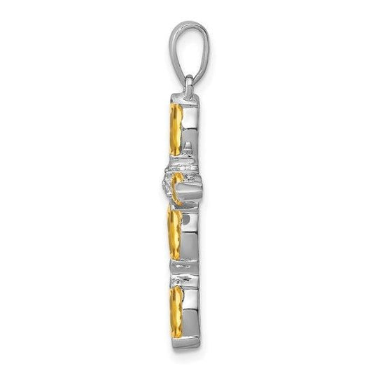 Sterling Silver Citrine & Diamond Cross Pendant