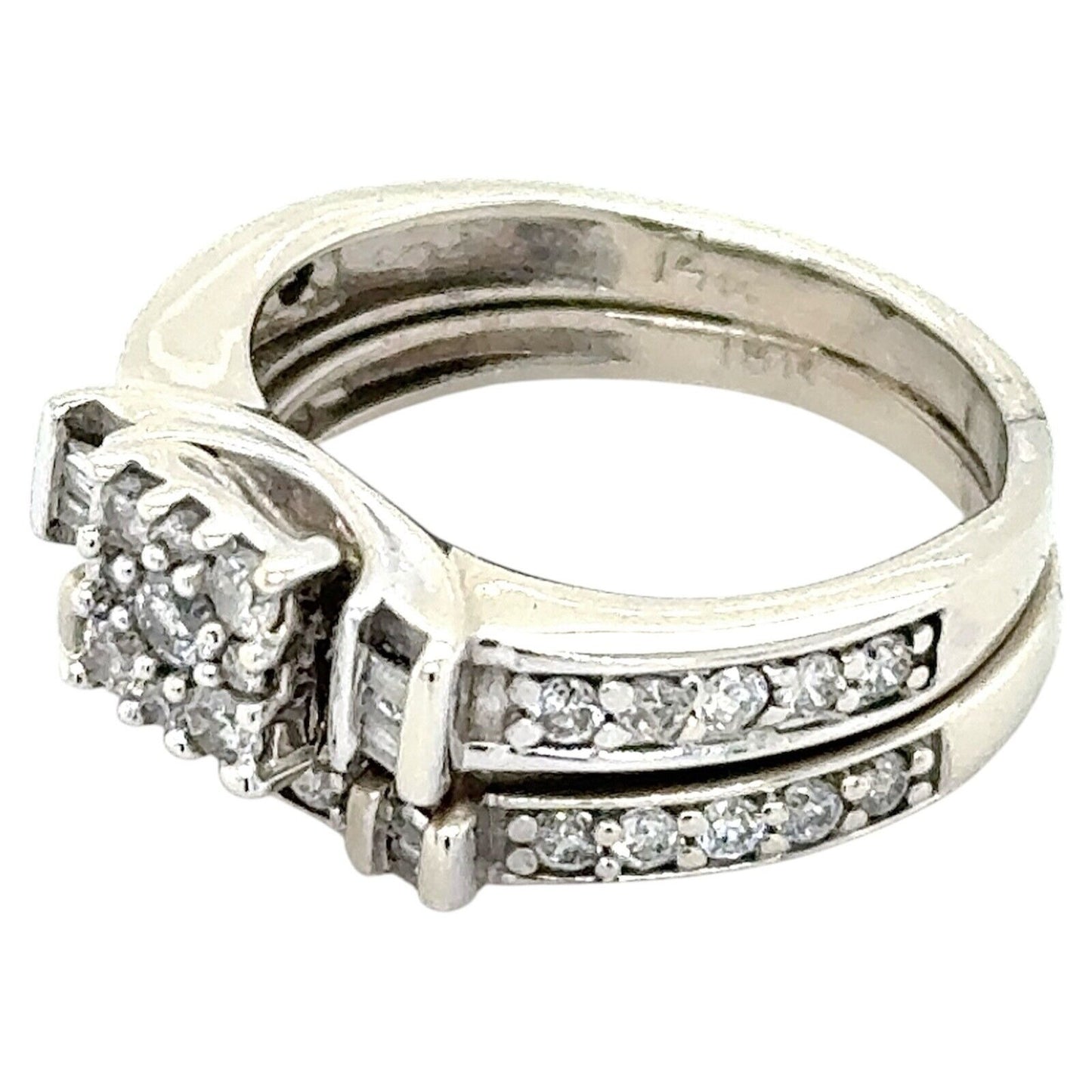 3/4ctw Diamond 14k White Gold Bridal Wedding Ring Set 5.6g Size 5
