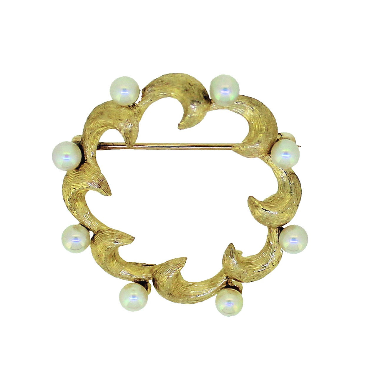 PEARL CIRCLE PIN BROOCH REAL SOLID 14 K GOLD 3.8g