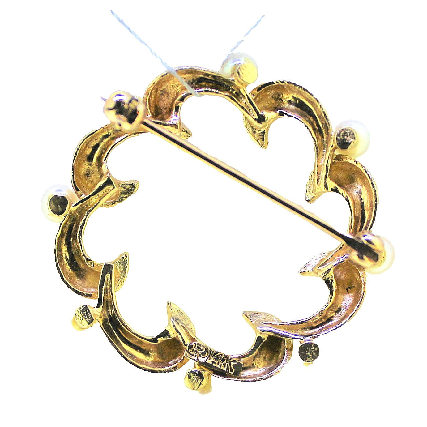 PEARL CIRCLE PIN BROOCH REAL SOLID 14 K GOLD 3.8g