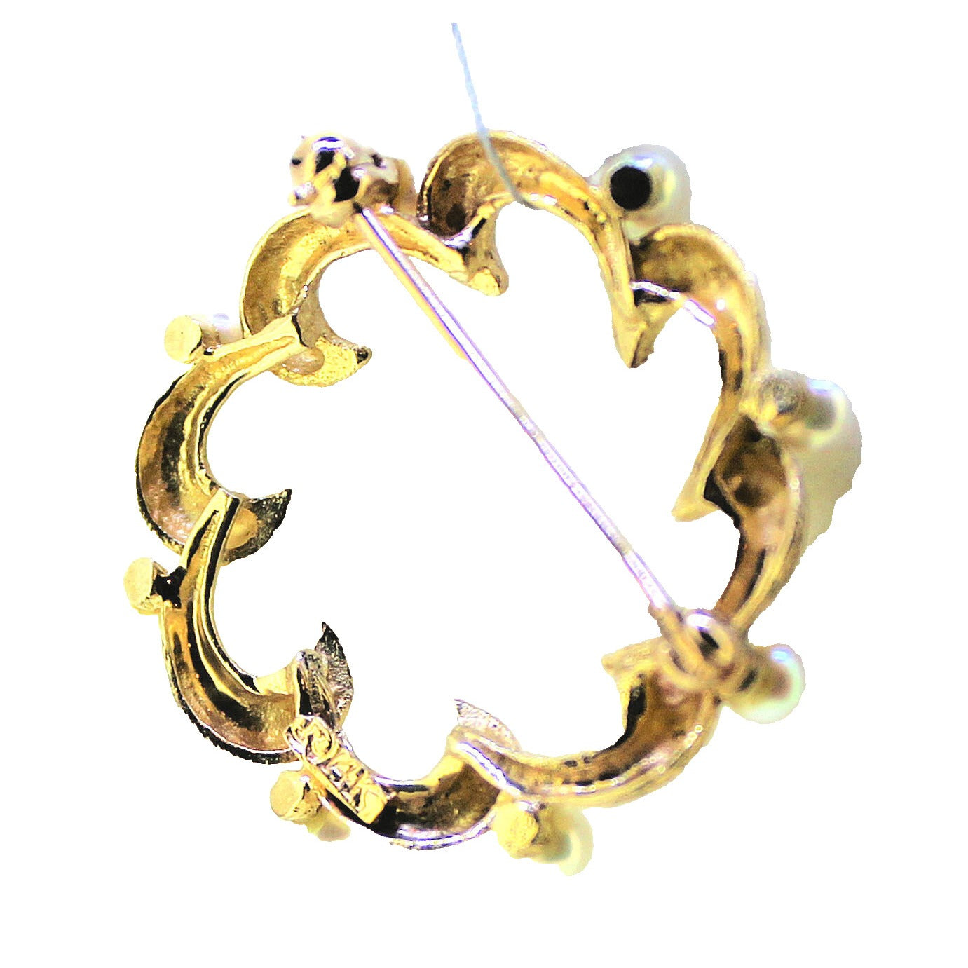 PEARL CIRCLE PIN BROOCH REAL SOLID 14 K GOLD 3.8g